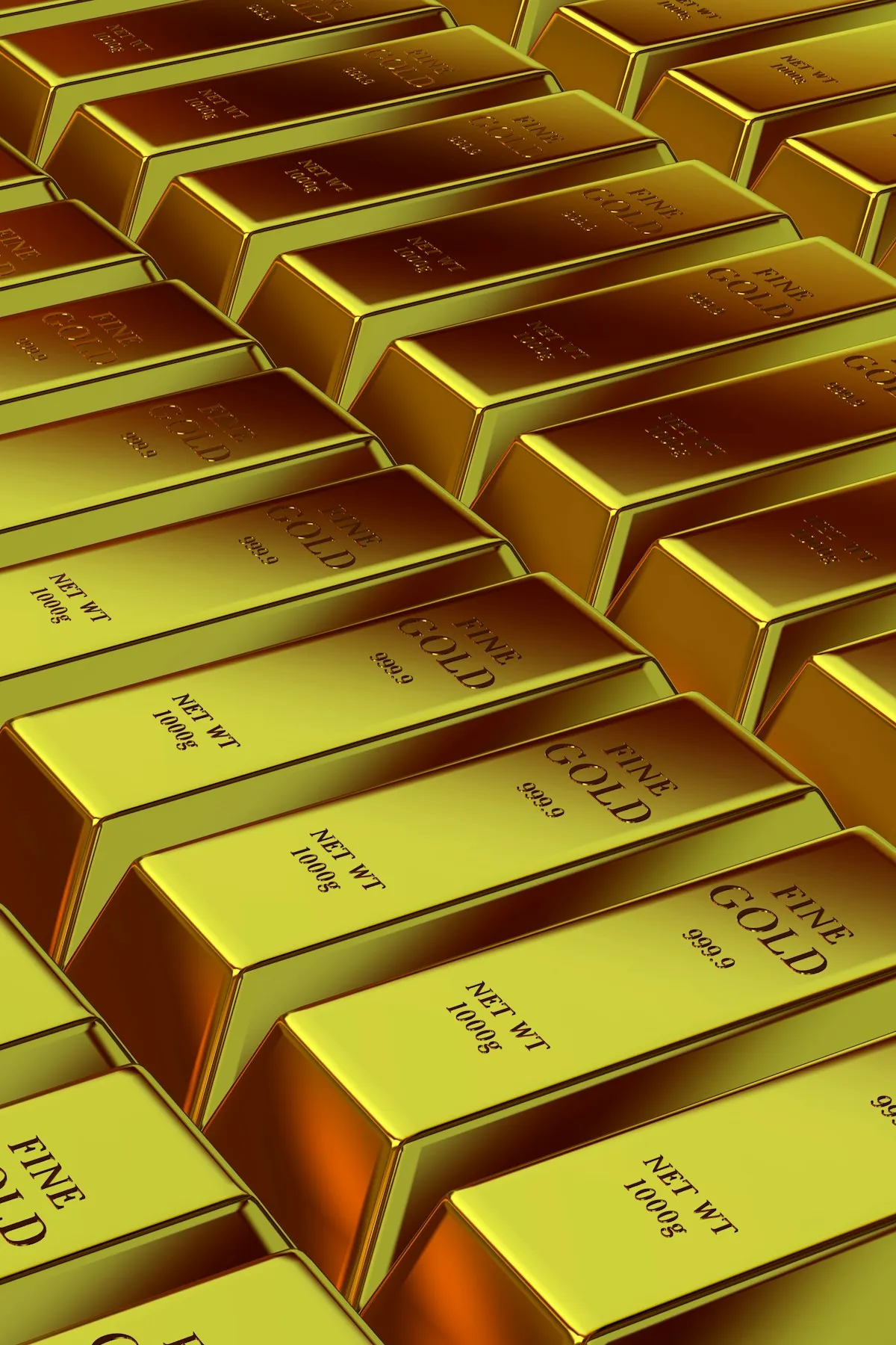 Rows of gold bars stacked neatly, representing the tangible wealth that draws investors to physical gold